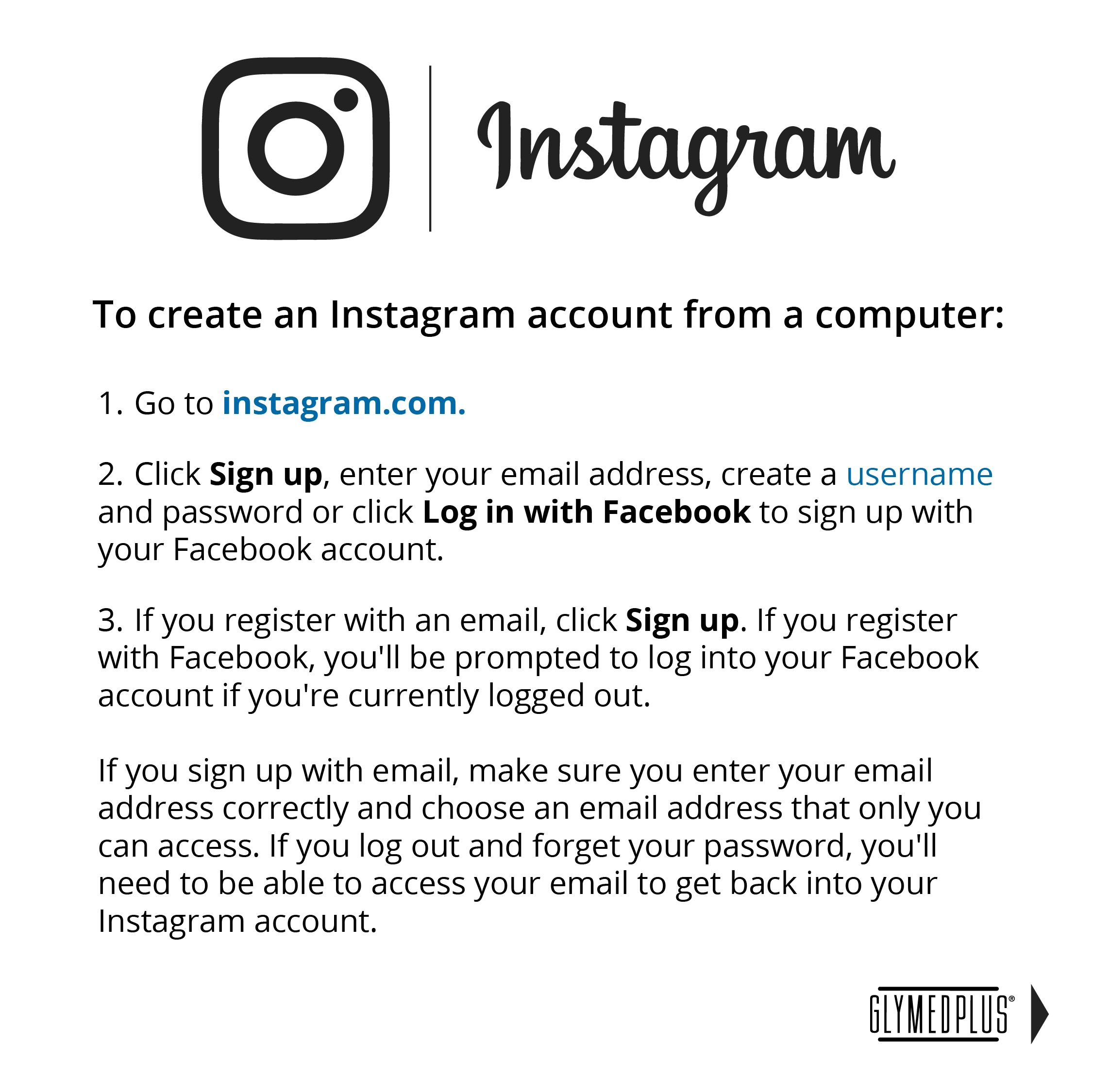 To create an Instagram account from a computer